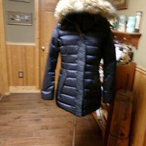 ladies Lands End hooded Down Parka navy small